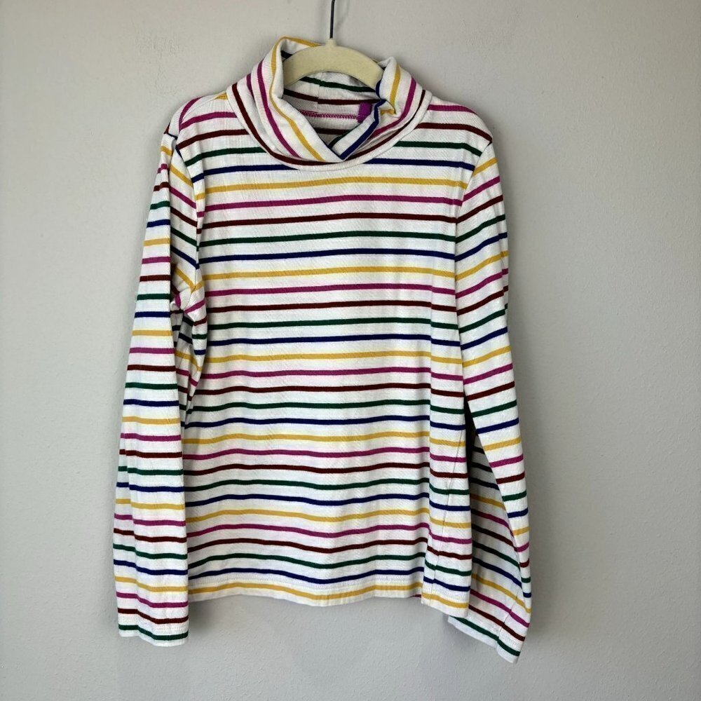 Mini Boden Roll Neck Supersoft T-Shirt Rainbow Stripes 9-10